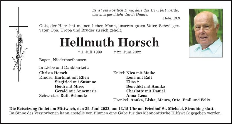 Traueranzeige Hellmuth Horsch