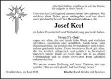 Traueranzeige Josef Kerl
