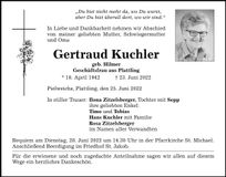 Traueranzeige Gertraud Kuchler
