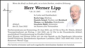 Traueranzeige Werner Lipp
