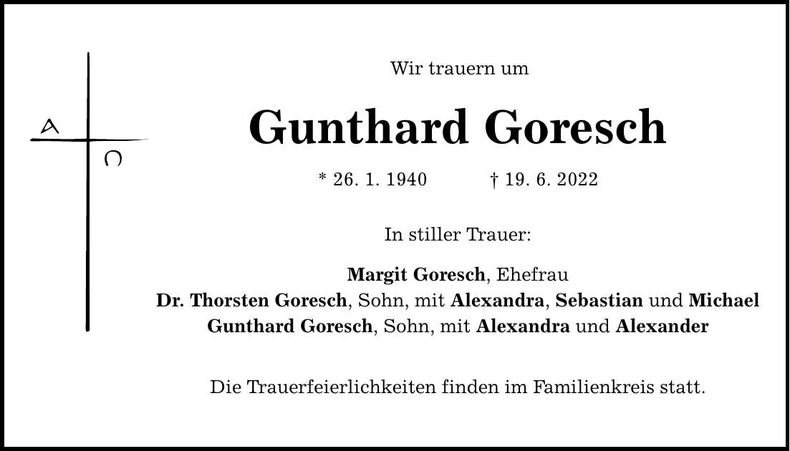 Traueranzeige Gunthard Goresch