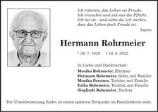 Traueranzeige Hermann Rohrmeier