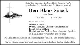 Traueranzeige Klaus Sinock