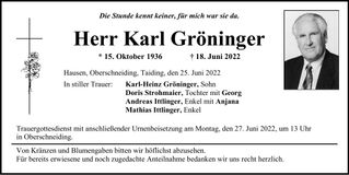 Traueranzeige Karl Gröninger