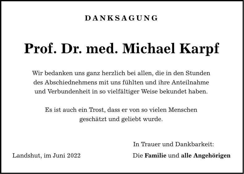 Traueranzeige Michael Karpf