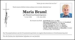 Traueranzeige Maria Braml