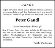 Traueranzeige Peter Gandl