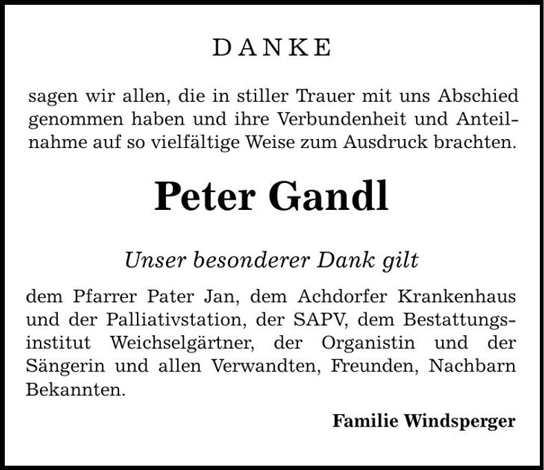 Traueranzeige Peter Gandl