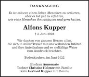 Traueranzeige Alfons Kupper