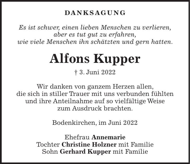Traueranzeige Alfons Kupper