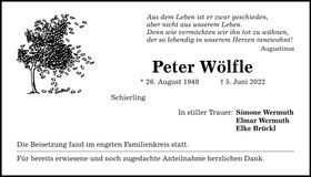 Traueranzeige Peter Wölfle