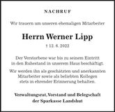 Traueranzeige Werner Lipp
