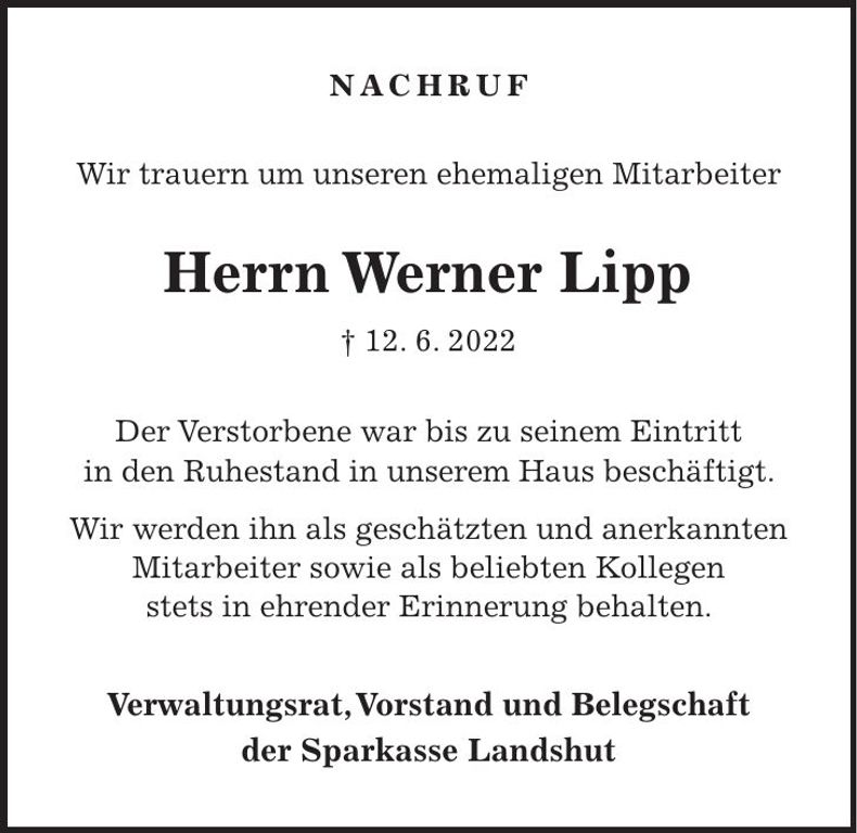 Traueranzeige Werner Lipp