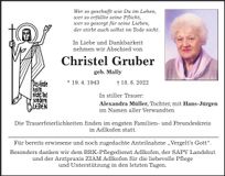 Traueranzeige Christel Gruber