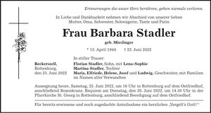 Traueranzeige Barbara Stadler