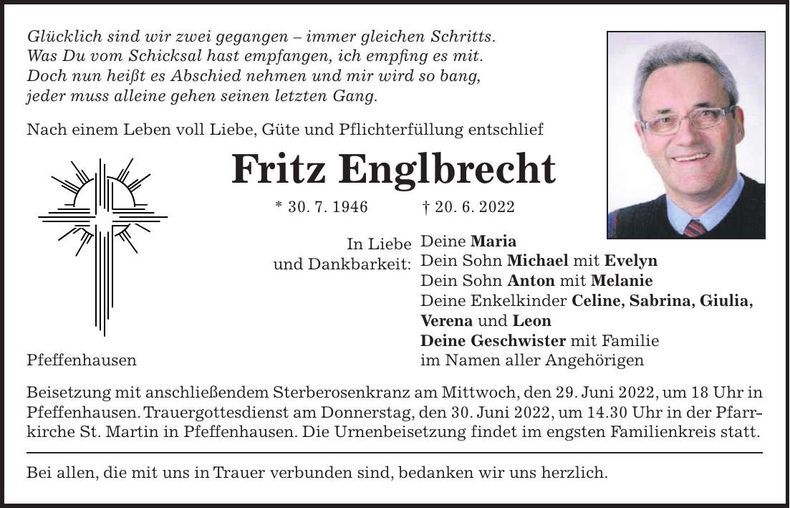 Traueranzeige Fritz Englbrecht