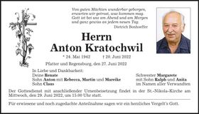 Traueranzeige Anton Kratochwil