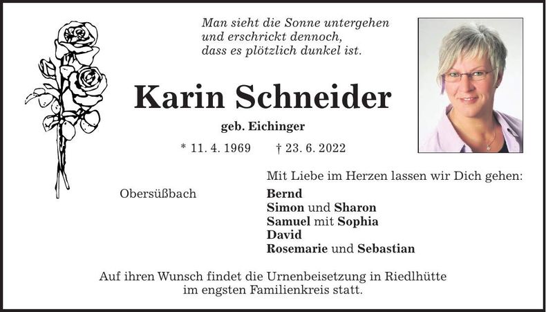 Traueranzeige Karin Schneider