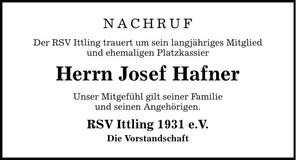 Traueranzeige Josef Hafner