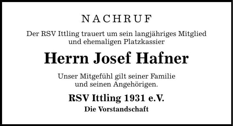 Traueranzeige Josef Hafner