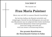 Traueranzeige Maria Paintner