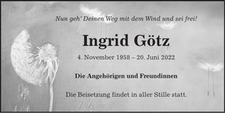 Traueranzeige Ingrid Götz
