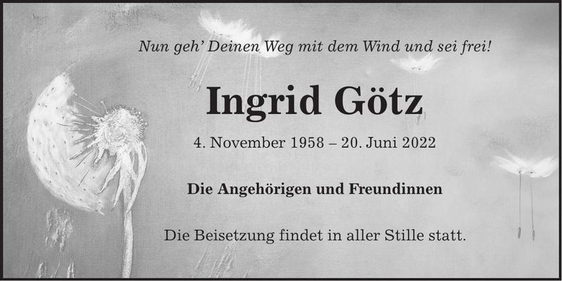 Traueranzeige Ingrid Götz