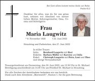 Traueranzeige Maria Laugwitz