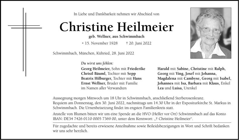 Traueranzeige Christine Heilmeier