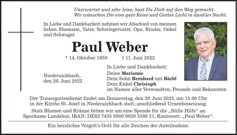 Traueranzeige Paul Weber