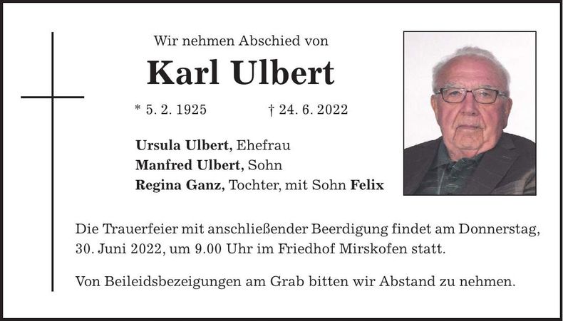 Traueranzeige Karl Ulbert