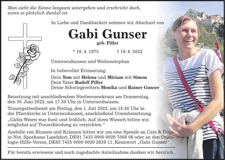 Traueranzeige Gabi Gunser