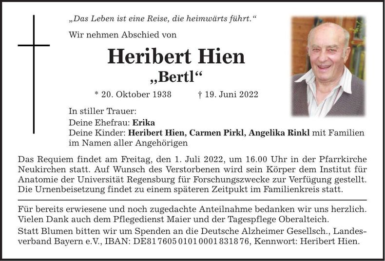 Traueranzeige Heribert Hien