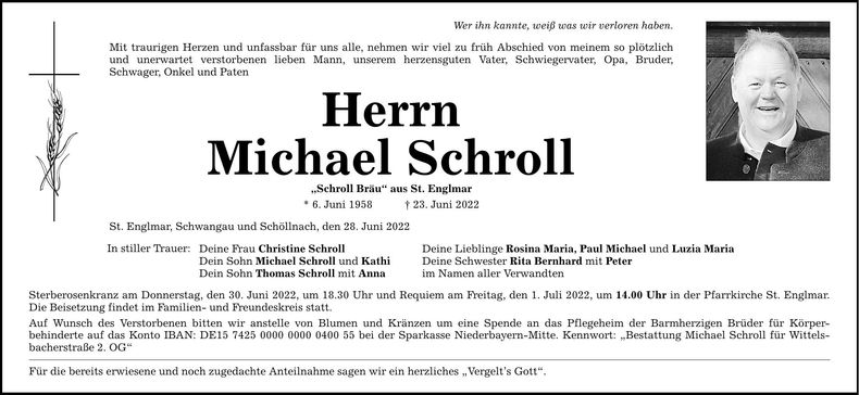 Traueranzeige Schroll Michael