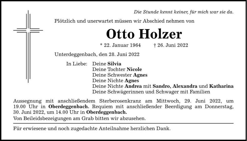 Traueranzeige Otto Holzer