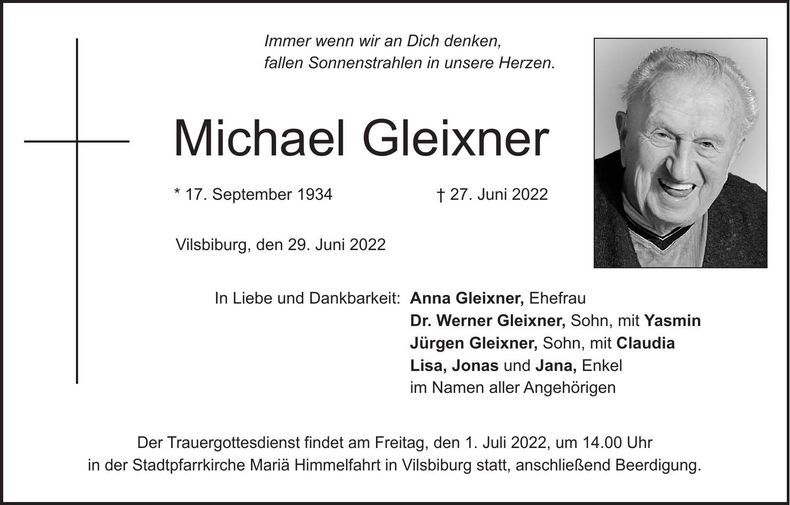 Traueranzeige Michael Gleixner
