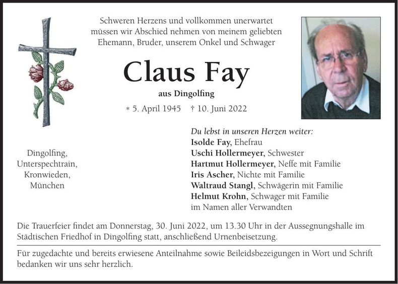 Traueranzeige Claus Fay