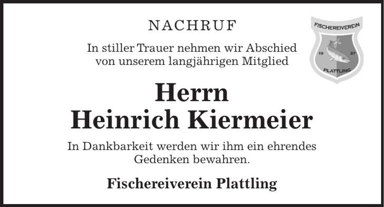 Traueranzeige Heinrich Kiermeier