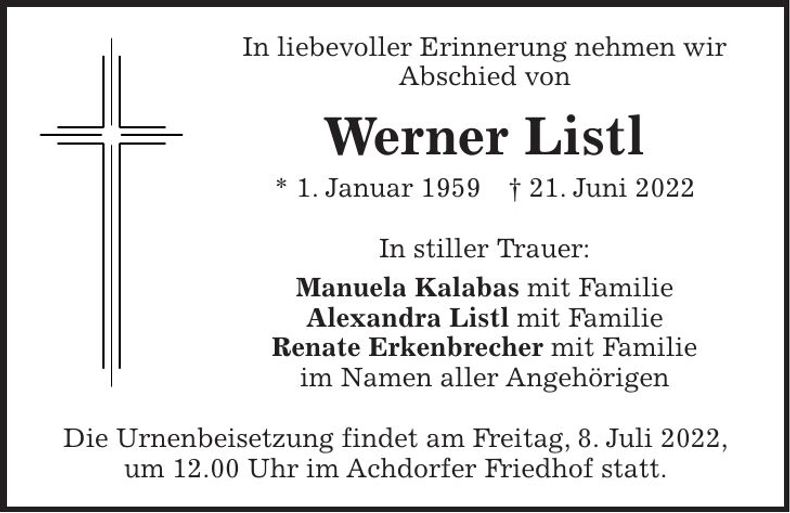 Traueranzeige Werner Listl