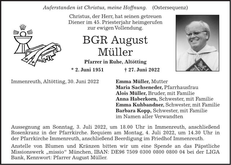 Traueranzeige August Müller
