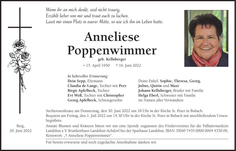 Traueranzeige Anneliese Poppenwimmer
