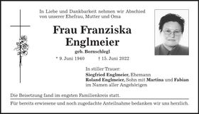 Traueranzeige Franziska Englmeier
