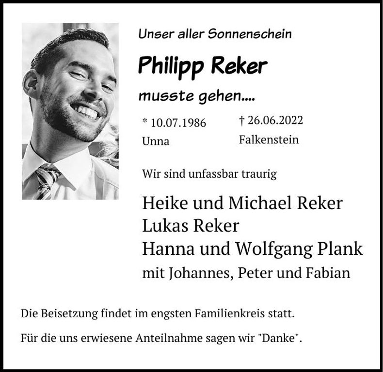Traueranzeige Philipp Reker