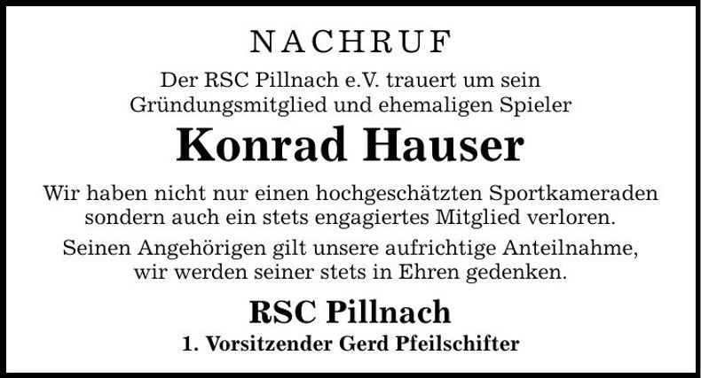 Traueranzeige Konrad Hauser