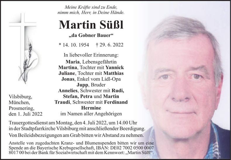 Traueranzeige Martin Süßl