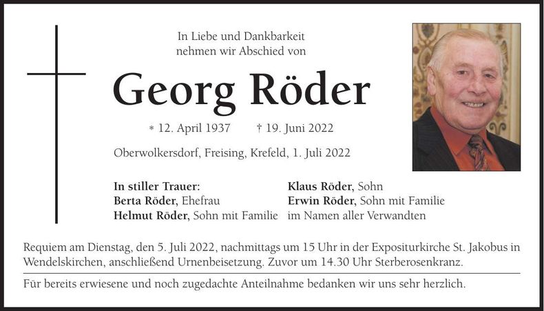 Traueranzeige Georg Röder