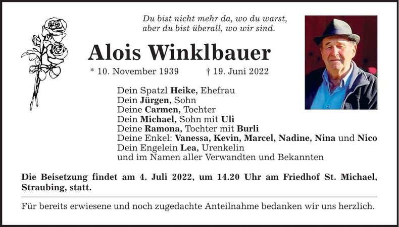 Traueranzeige Alois WInklbauer