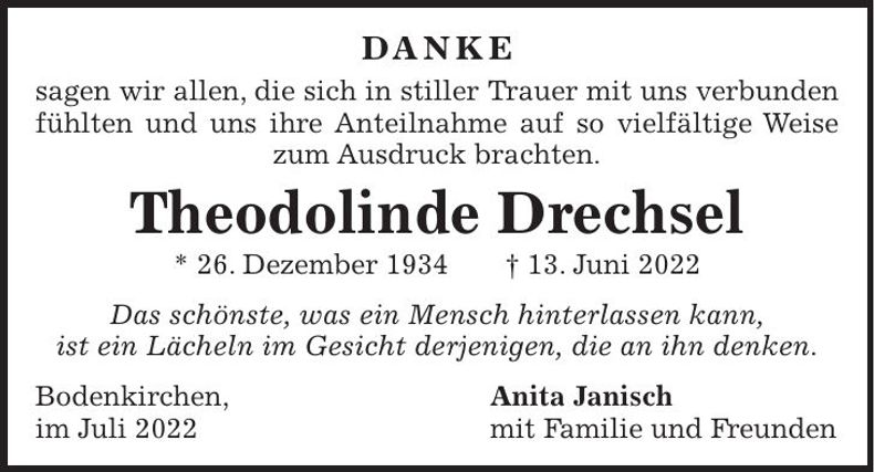 Traueranzeige Theodolinde Drechsel