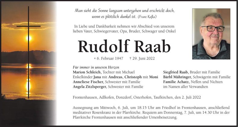 Traueranzeige Rudolf Raab