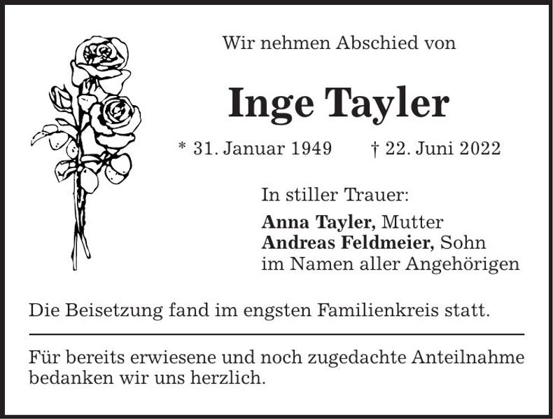 Traueranzeige Inge Taylor